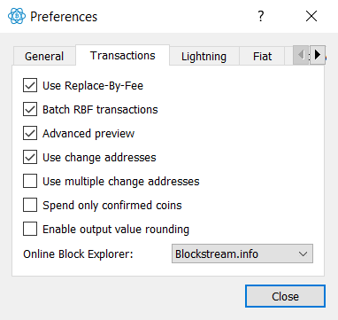 Electum RBF (replace by fee)